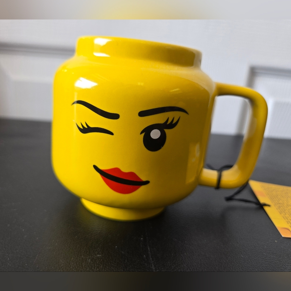 Lego Yellow Winking Face Woman Mug, Stackable